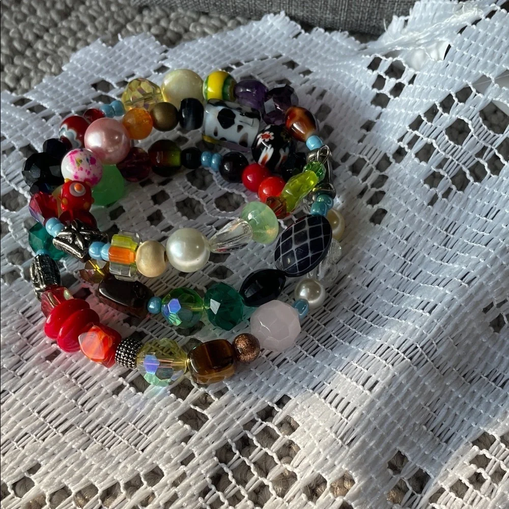 Multicolor Memory Wire Beaded Necklace